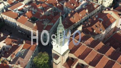 Bell Tower Of Basilique-Cathedrale De Saint-Jean-Baptiste In Perpignan - Video Drone Footage