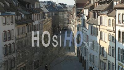 Empty City Of Strasbourg During Lockdown Due To Covid-19 - Rue Des Arcades - Video Drone Footage
