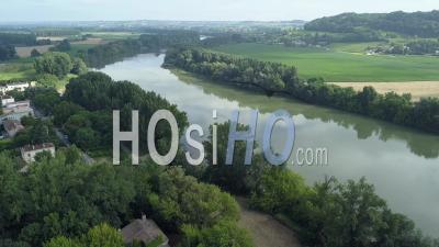 Garonne River In The Forest Aerial Landscape, Video Drone Footage