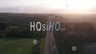 Empty Highway In Bretagne During The Covid 19 Lockdown, By The Sunset - Aerial Photography