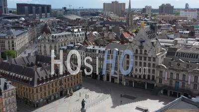 Empty Grand Place Of Lille On Labour Day During Lockdown Due To Covid-19 - Video Drone Footage