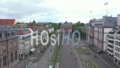 Empty City Of Strasbourg During Lockdown Due To Covid-19 - May 1st 2020, Labor Day - Place Broglie - Opera - Video Drone Footage