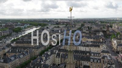 Above The Church Saint Pierre Of Caen, And Desert Street During Lockdown Due To Covid-19 - Video Drone Footage
