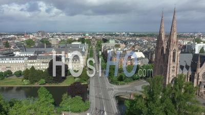 Empty City Of Strasbourg During Lockdown Due To Covid-19 - May 1st 2020, Labor Day - Avenue De La Liberte - Video Drone Footage