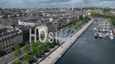 The Harbor Of Caen, And Desert Street During Lockdown Due To Covid-19 - Video Drone Footage