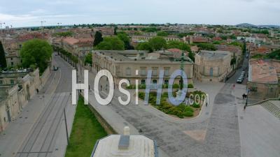 Montpellier And Its Triumphal Arch During The Covid-19 Epidemic, France - Video Drone Footage
