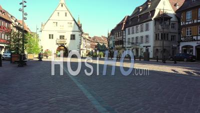 Empty City Of Obernai During Lockdown Due To Covid-19 - Market Place - Video Drone Footage