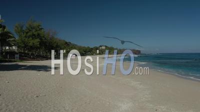 Covid-19-Empty Touristic Beach Of Boucan Canot At Saint Paul, Reunion Island - Video Drone Footage