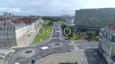 Empty Boulevard Jean Philippot In Nantes, On Labour Day During Covid-19 Lockdown - Video Drone Footage