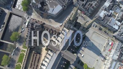 Cathedral And The Place Saint-Corentin Of Quimper At Day 25 Of Covid-19 Lockdown - Video Drone Footage