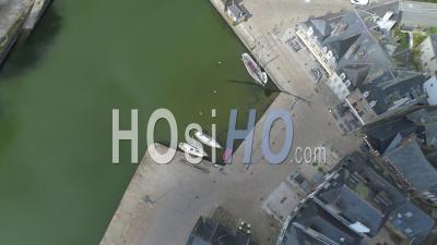 Port And The Bridge De Saint-Goustan Of Auray At Day 19 Of Covid-19 Lockdown - Video Drone Footage