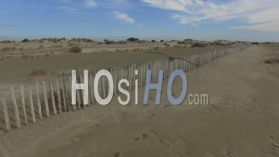 Coastal Fence On The Beach At L'espiguette, Video Drone Footage 