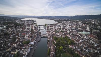 Aerial View Shot Of Zurich, Iconic Old Town, Switzerland - Video Drone Footage