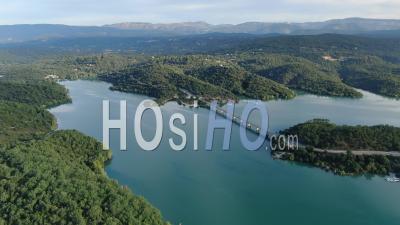 Aerial View Of The Lake Of Saint Cassien In The Morning Grazing Light, Seen By Drone