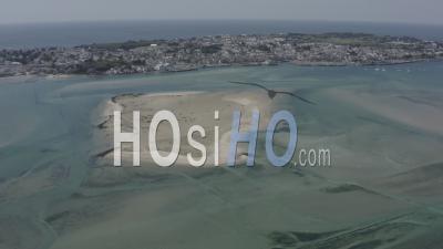 Le Croisic Loire Atlantique France Salt Marshes Lagoon Sandbank - Video Drone Footage