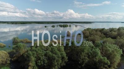 Lac Du Der Chantecoq Lake With Beautiful Clouds And Islands - Video Drone Footage