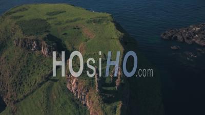 Dunseverick Castle Ruins, Antrim Coast, Northern Ireland. Aerial Drone View