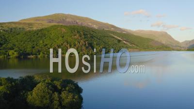 Marvelous Mountain Scenery Of Llyn Padarn Lake In Snowdonia National Park In Wales Uk - Video Drone Footage
