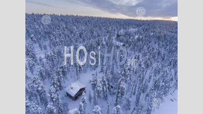 Small Village Settlement Inside The Arctic Circle In Finnish Lapland, Finland Drone