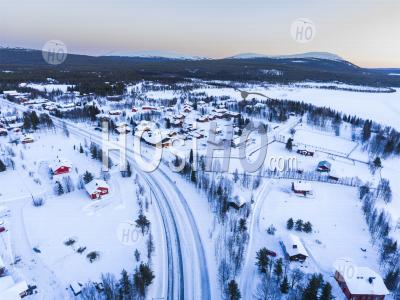 Aerial Drone Photo Of Akaslompolo Town Inside The Arctic Circle In Finnish Lapland, Finland