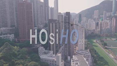 Hong Kong Jockey Club Racecourse And Happy Valley Flats. Aerial Drone View