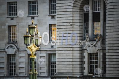 Lamp Posts On Westminster Bridge With London Architecture Behind, Cityscape Of Buildings And Historic Old Lamps, Taken In England During Coronavirus Covid-19 Lockdown In England, Uk, Europe