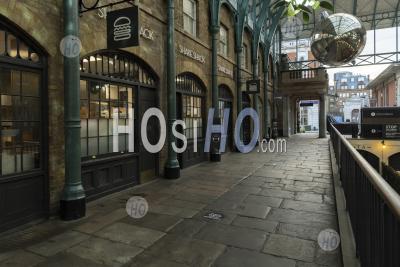 London In Coronavirus Lockdown At Covent Garden Market, With Empty Roads, Quiet Deserted Streets, No People And Closed Shops Shut In A Normally Popular Tourist Area During The Coronavirus Pandemic In England, Europe