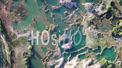 Aerial View Turquoise Lake At Guar Petai Also Called Jiuzaigou - Video Drone Footage