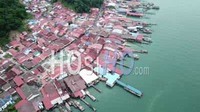 Aerial View Wooden House Of Pulau Pangkor, Perak - Video Drone Footage