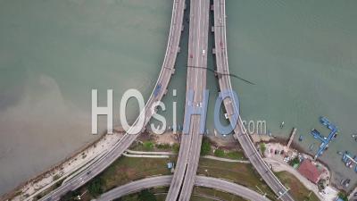 Aerial View Car Traffic Penang Bridge Highway - Video Drone Footage