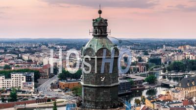 Tower Of Church Garnizonowy, Old Town, Stare Miasto, Wroclaw - Video Drone Footage