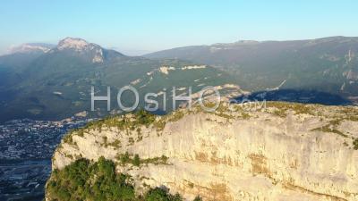 Le Neron, Vertiginous Summit In The Chartreuse With Trekker, France, Drone Point Of View