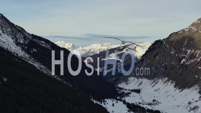 Aerial Footage Of Courchevel Seen From The Vanoise National Park During Winter, Seen From Drone, Champagny-Le-Haut, Savoie, France
