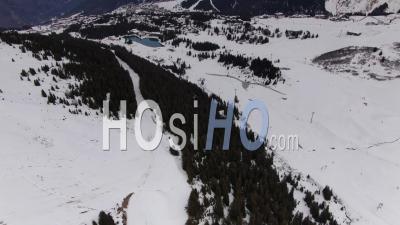 Aerial Footage Of Courchevel Ski Resort And Deserted Ski Slopes While Covid-19 Lockdown, Filmed By Drone