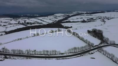 Snowy Hills Of Grandes Causses Natural Park, Aveyron, France - Video Drone Footage