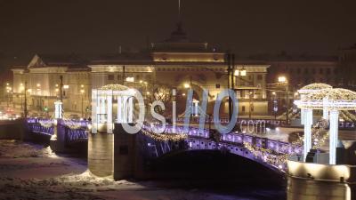 View Of The Palace Bridge In St. Petersburg In Winter - Video Drone Footage
