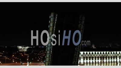 Trinity Bridge, Saint Petersburg Rise At Night - Video Drone Footage