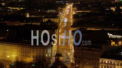 View Of St. Petersburg At Night, Nevsky Prospect, Admiralty - Video Drone Footage