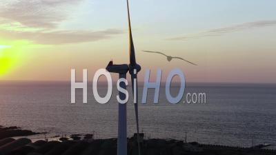 L'île De Jeju, Corée Du Sud, Coucher De Soleil, éolienne - Vidéo Aérienne Par Drone