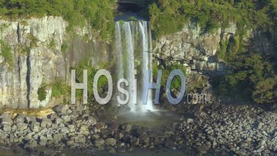 Jeongbang Waterfall, Seogwipo City On Jeju Island, South Korea - Video Drone Footage