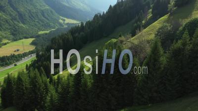 Rocks And Green Meadows In The Swiss Alps, Climbing - Video Drone Footage