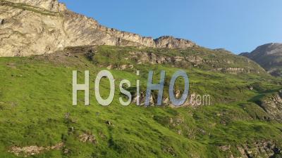 Rocks Of The Swiss Alps, Mountain Deer Run On The Rock - Video Drone Footage