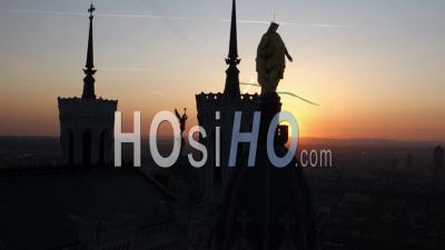 Basilica Of Notre Dame De Fourviere By Drone, Lyon, France