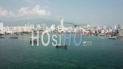 Ship Park Near Penang Clan Jetty - Video Drone Footage