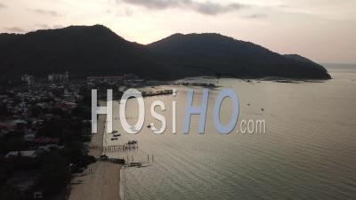 Aerial View Teluk Bahang Beach - Video Drone Footage