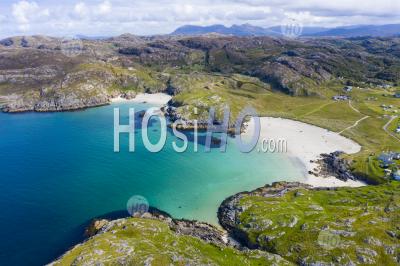 Aerial View Of Beach At Achmelvich In Sutherland, Highland Region Of Scotland, Uk - Aerial Photography