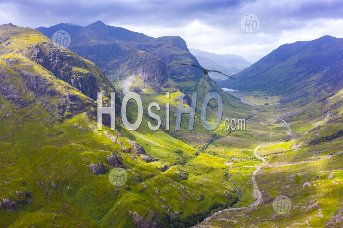 Aerial View Of Beinn Fhada Nearest Part Of Bidean Nam Bian Also Known As The Three Sisters Of Glencoe , Highland Region, Scotland, Uk - Aerial Photography