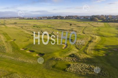 Aerial View Of Late Winter Light Over Muirfield Golf Course In Gullane, East Lothian, Scotland, Uk - Aerial Photography