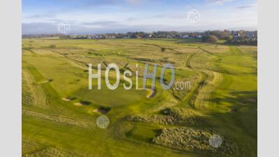 Aerial View Of Late Winter Light Over Muirfield Golf Course In Gullane, East Lothian, Scotland, Uk - Aerial Photography
