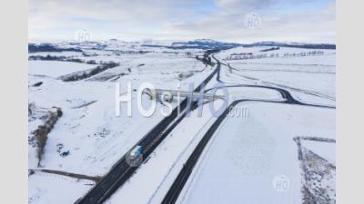  Aerial View Of Construction Site Of A9 Upgrading Project Between Luncarty And Pass Of Birnam, Perthshire, Scotland, Uk - Aerial Photography